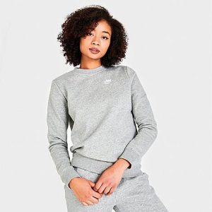 Nike Women&apos;s Sportswear Club Fleece Crewneck Sweatshirt in Grey/ Size XL Cotton/Polyester/Fleece - 5846263