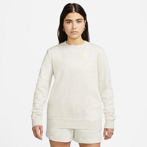 Nike Women&apos;s Sportswear Club Fleece Crewneck Sweatshirt in White/ Size XL Cotton/Polyester/Fleece - 5881622