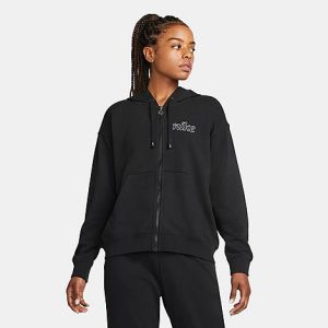 Nike Women&apos;s Dri-FIT Get Fit Graphic Full-Zip Training Hoodie in Black/Black Size XL Cotton/Polyester - 5877483