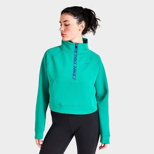 Nike Women&apos;s Pro Dri-FIT Half-Zip Training Top in Green/Neptune Green Size XS Polyester/Spandex - 5817697
