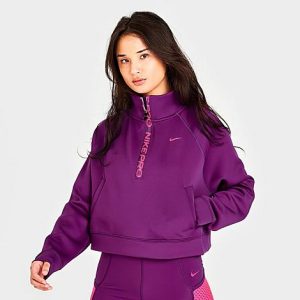 Nike Women&apos;s Pro Dri-FIT Half-Zip Training Top in Purple/Viotech Size XL Polyester/Spandex - 5846183