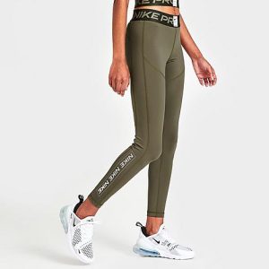 Nike Women&apos;s Pro Dri-FIT Graphic Mid-Rise Training Leggings in Green/Olive Size XS Polyester/Spandex - 5847128