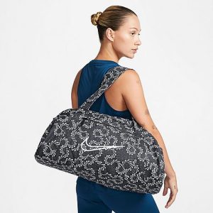 Nike Women&apos;s Gym Club Swoosh Print Bag in Black/Black 100% Polyester - 8207387
