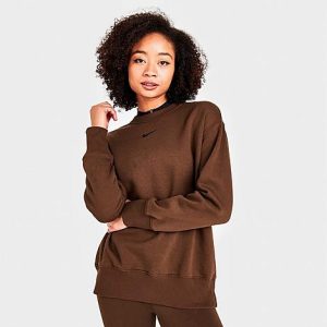 Nike Women&apos;s Sportswear Phoenix Fleece Oversized Crewneck Sweatshirt in Brown/Cacao Wow Size XL Cotton/Polyester/Fleece - 5817896