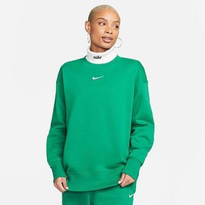 Nike Women&apos;s Sportswear Phoenix Fleece Oversized Crewneck Sweatshirt in Green/Malachite Size Large Cotton/Polyester/Fleece - 5889214
