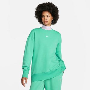 Nike Women&apos;s Sportswear Phoenix Fleece Oversized Crewneck Sweatshirt in Green/Light Menta Size Large Cotton/Polyester/Fleece - 5889219