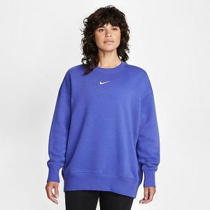 Nike Women&apos;s Sportswear Phoenix Fleece Oversized Crewneck Sweatshirt in Purple/Lapis Size XL Cotton/Polyester/Fleece - 5878663