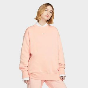Nike Women&apos;s Sportswear Phoenix Fleece Oversized Crewneck Sweatshirt in Pink/Arctic Orange Size XL Cotton/Polyester/Fleece - 5889235