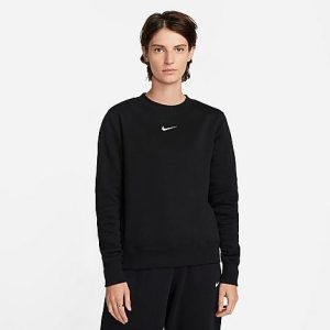 Nike Women&apos;s Sportswear Phoenix Fleece Crewneck Sweatshirt in Black/Black Size XS Cotton/Polyester/Fleece - 5878689