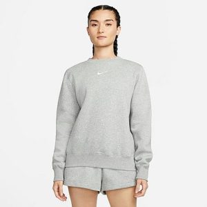 Nike Women&apos;s Sportswear Phoenix Fleece Crewneck Sweatshirt in Grey/Dark Grey Heather Size Large Cotton/Polyester/Fleece - 5878697