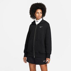 Nike Women&apos;s Sportswear Phoenix Fleece Oversized Full-Zip Hoodie in Black/Black Size Large Cotton/Polyester/Fleece - 5878577