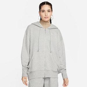 Nike Women&apos;s Sportswear Phoenix Fleece Oversized Full-Zip Hoodie in Grey/Dark Grey Heather Size XL Cotton/Polyester/Fleece - 5878583