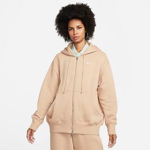 Nike Women&apos;s Sportswear Phoenix Fleece Oversized Full-Zip Hoodie in Beige/Hemp Size XL Cotton/Polyester/Fleece - 5878588