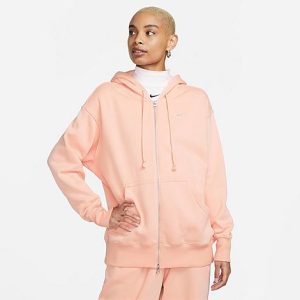 Nike Women&apos;s Sportswear Phoenix Fleece Oversized Full-Zip Hoodie in Pink/Arctic Orange Size Large Cotton/Polyester/Fleece - 5889249