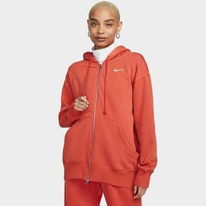 Nike Women&apos;s Sportswear Phoenix Fleece Oversized Full-Zip Hoodie in Orange/Mantra Orange Size Small Cotton/Polyester/Fleece - 5878595