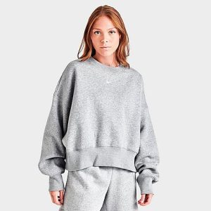 Nike Women&apos;s Sportswear Phoenix Fleece Oversized Crewneck Sweatshirt in Grey/Dark Grey Heather Size XL Cotton/Polyester/Fleece - 5817941