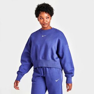 Nike Women&apos;s Sportswear Phoenix Fleece Oversized Crewneck Sweatshirt in Purple/Lapis Size XL Cotton/Polyester/Fleece - 5819906