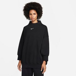 Nike Women&apos;s Sportswear Phoenix Fleece Over-Oversized Mock Neck Cropped Sleeve Sweatshirt in Black/Black Size Large Cotton/Polyester/Fleece - 5878622