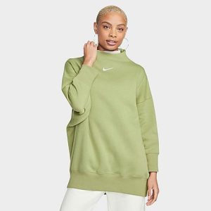 Nike Women&apos;s Sportswear Phoenix Fleece Over-Oversized Mock Neck Cropped Sleeve Sweatshirt in Green/Alligator Size XL Cotton/Polyester/Fleece - 5889270