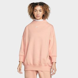 Nike Women&apos;s Sportswear Phoenix Fleece Over-Oversized Mock Neck Cropped Sleeve Sweatshirt in Pink/Arctic Orange Size XL Cotton/Polyester/Fleece - 5889280