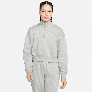Nike Women&apos;s Sportswear Phoenix Fleece Oversized Half-Zip Crop Sweatshirt in Grey/Dark Grey Heather Size XL Cotton/Polyester/Fleece - 5817951