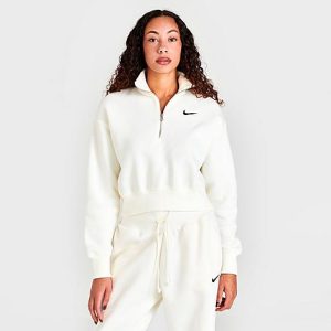 Nike Women&apos;s Sportswear Phoenix Fleece Oversized Half-Zip Crop Sweatshirt in White/Sail Size XL Cotton/Polyester/Fleece - 5818111