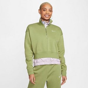 Nike Women&apos;s Sportswear Phoenix Fleece Oversized Half-Zip Crop Sweatshirt in Green/Alligator Size XL Cotton/Polyester/Fleece - 5889285