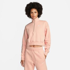 Nike Women&apos;s Sportswear Phoenix Fleece Oversized Half-Zip Crop Sweatshirt in Pink/Arctic Orange Size XL Cotton/Polyester/Fleece - 5889295