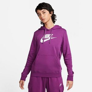 Nike Women&apos;s Sportswear Logo Club Fleece Pullover Hoodie in Purple/Viotech Size Small Cotton/Polyester/Fleece - 5889297