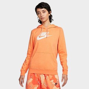 Nike Women&apos;s Sportswear Logo Club Fleece Pullover Hoodie in Orange/Orange Trance Size XL Cotton/Polyester/Fleece - 5889305