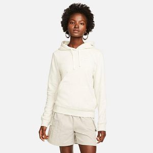 Nike Women&apos;s Sportswear Club Fleece Pullover Hoodie in Off-White/Oatmeal Heather Size XL Cotton/Polyester/Fleece - 5878543