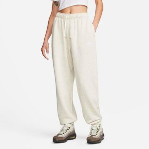 Nike Women&apos;s Sportswear Club Fleece Mid-Rise Oversized Sweatpants in Off-White/Oatmeal Heather Size XL Cotton/Polyester/Fleece - 5889320