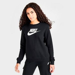 Nike Women&apos;s Sportswear Club Fleece Logo Crewneck Sweatshirt in Black/Black Size XS Cotton/Polyester/Fleece - 5817812