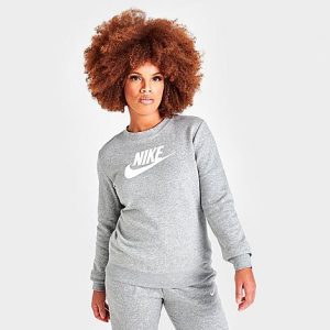 Nike Women&apos;s Sportswear Club Fleece Logo Crewneck Sweatshirt in Grey/Dark Grey Heather Size XS Cotton/Polyester/Fleece - 5817962