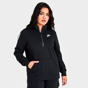 Nike Women&apos;s Sportswear Club Fleece Half-Zip Sweatshirt in Black/Black Size XS Cotton/Polyester/Fleece - 5847043