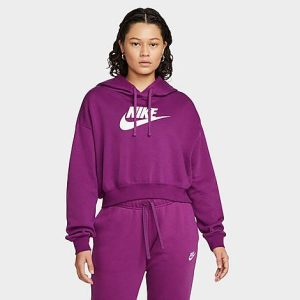 Nike Women&apos;s Sportswear Club Fleece Crop Hoodie in Purple/Viotech Size XL Cotton/Polyester/Fleece - 5889340