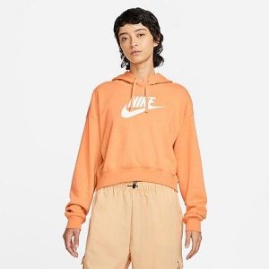 Nike Women&apos;s Sportswear Club Fleece Crop Hoodie in Orange/Orange Trance Size XL Cotton/Polyester/Fleece - 5889345
