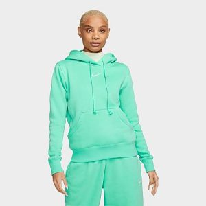 Nike Women&apos;s Sportswear Phoenix Fleece Pullover Hoodie in Green/Light Menta Size Large Cotton/Polyester/Fleece - 5889384