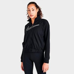 Nike Women&apos;s Dri-FIT Swoosh Run Running Jacket in Black/Black Size Medium 100% Polyester/Knit - 5847190