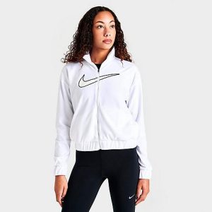 Nike Women&apos;s Dri-FIT Swoosh Run Running Jacket in White/Black Size XL 100% Polyester/Knit - 5847197