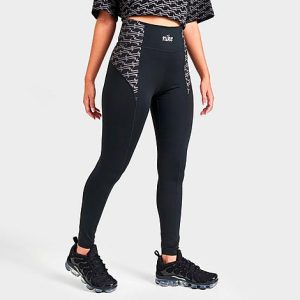 Nike Women&apos;s Dri-FIT One Icon Clash Mid-Rise Leggings in Black/Black Size Large Polyester/Spandex/Silk - 5820089