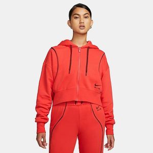 Nike Women&apos;s Air Shine Full-Zip Fleece Hoodie in Red/Light Crimson Size Medium Cotton/Polyester/Fleece - 5881610