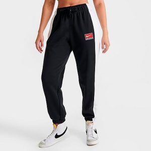 Nike Women&apos;s Sportswear Team Fleece Jogger Pants in Black/White/Black Size XL Cotton/Polyester/Fleece - 5848163