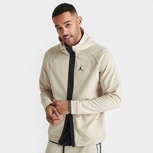 Jordan Men&apos;s Dri-FIT Sport Full-Zip Hoodie in Off-White/Rattan Size 3XL Cotton/Polyester/Knit - 5849754
