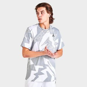 Jordan Men&apos;s Essentials Allover Print T-Shirt in Grey/White Size 2XL 100% Cotton - 5821359