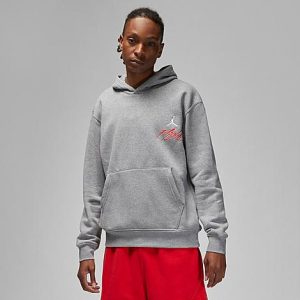Jordan Men&apos;s Essentials Flight Graphic Fleece Pullover Hoodie in Grey/Carbon Heather Size Large Cotton/Polyester/Fleece - 5891023