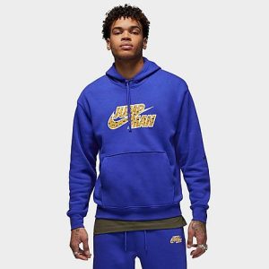 Jordan Men&apos;s Flight MVP Jumpman Fleece Pullover Hoodie in Blue/Light Concord Size Medium Cotton/Polyester/Fleece - 5891047