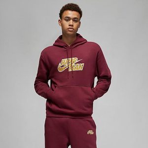 Jordan Men&apos;s Flight MVP Jumpman Fleece Pullover Hoodie in Red/Cherrywood Size Medium Cotton/Polyester/Fleece - 5891052