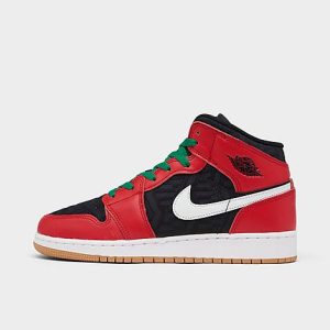 Big Kids&apos; Air Jordan Retro 1 Mid SE Casual Shoes in Red/Black Size 6.5 Leather - 3216768