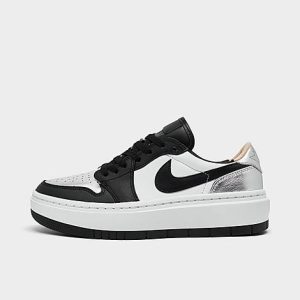 Jordan Women&apos;s Air Retro 1 Elevate Low SE Casual Shoes in Black/White/Metallic/Metallic Silver Size 12.0 Leather - 3208895